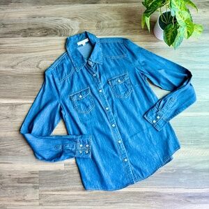 Iris Los Angeles Denim Button Down Long Sleeve Shirt Size S
